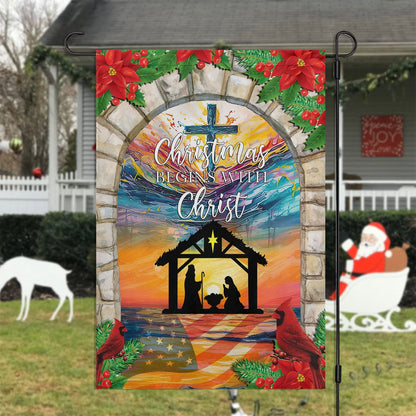 Holy Family Christmas Begins With Christ Christians Xmas Christian House Flag  - Nativity Christians Flag Gift