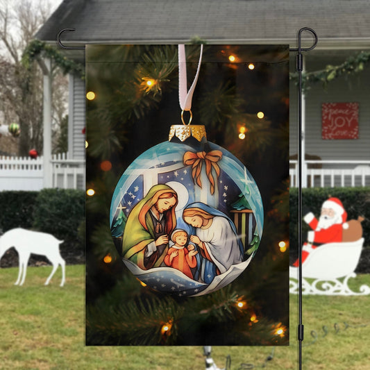 Holy Family Christmas Nativity Scene On A Festive Christmas Garden Flag - Christian House Flag