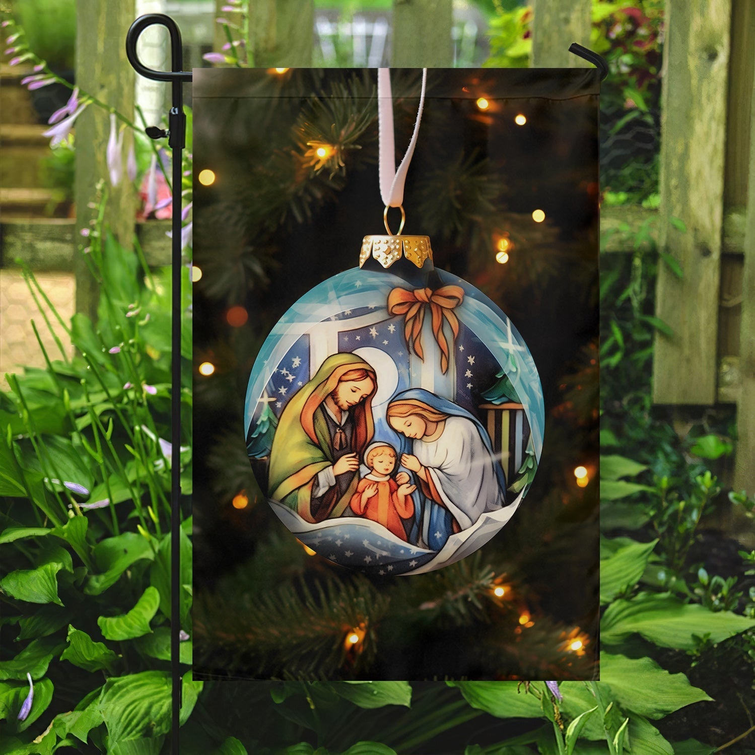 Holy Family Christmas Nativity Scene On A Festive Christmas Garden Flag - Christian House Flag