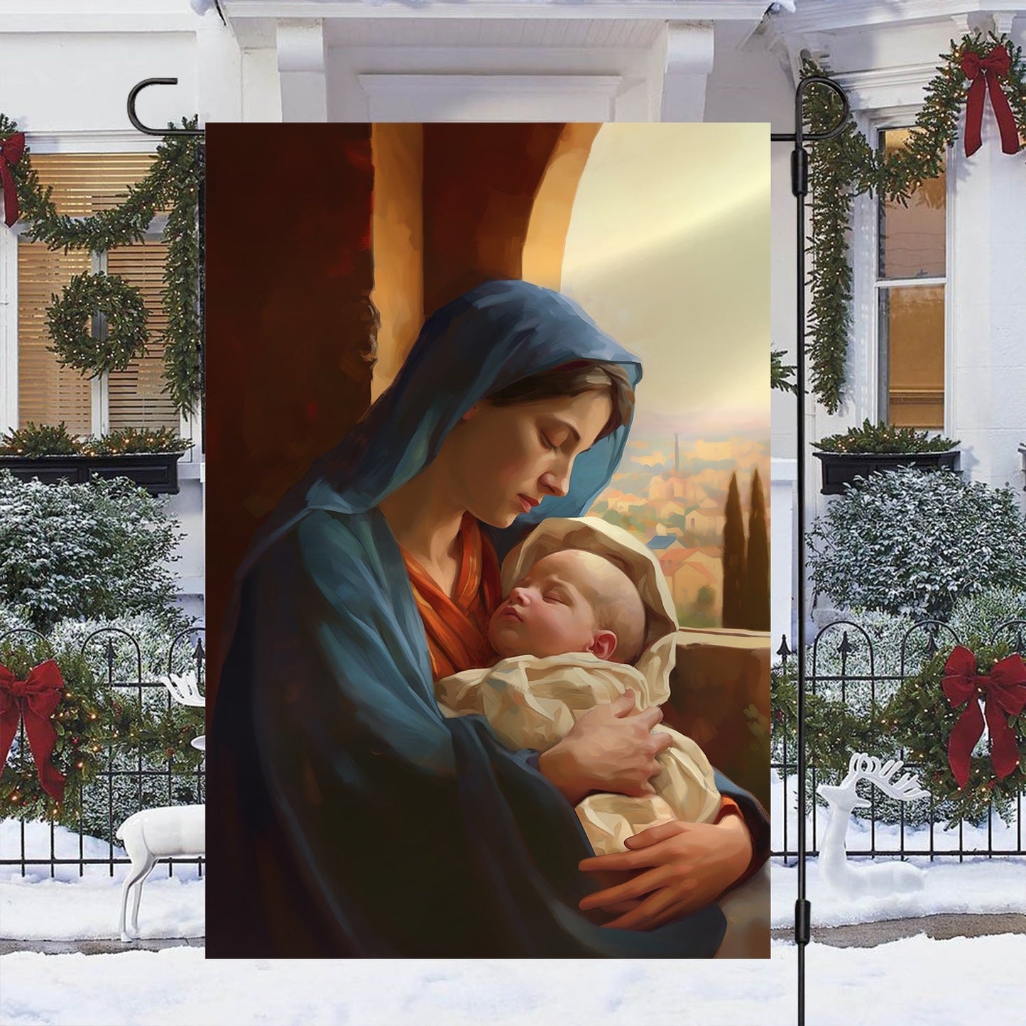 Holy Family Mary And The Holy Child Christmas Garden Flag - Christian House Flag