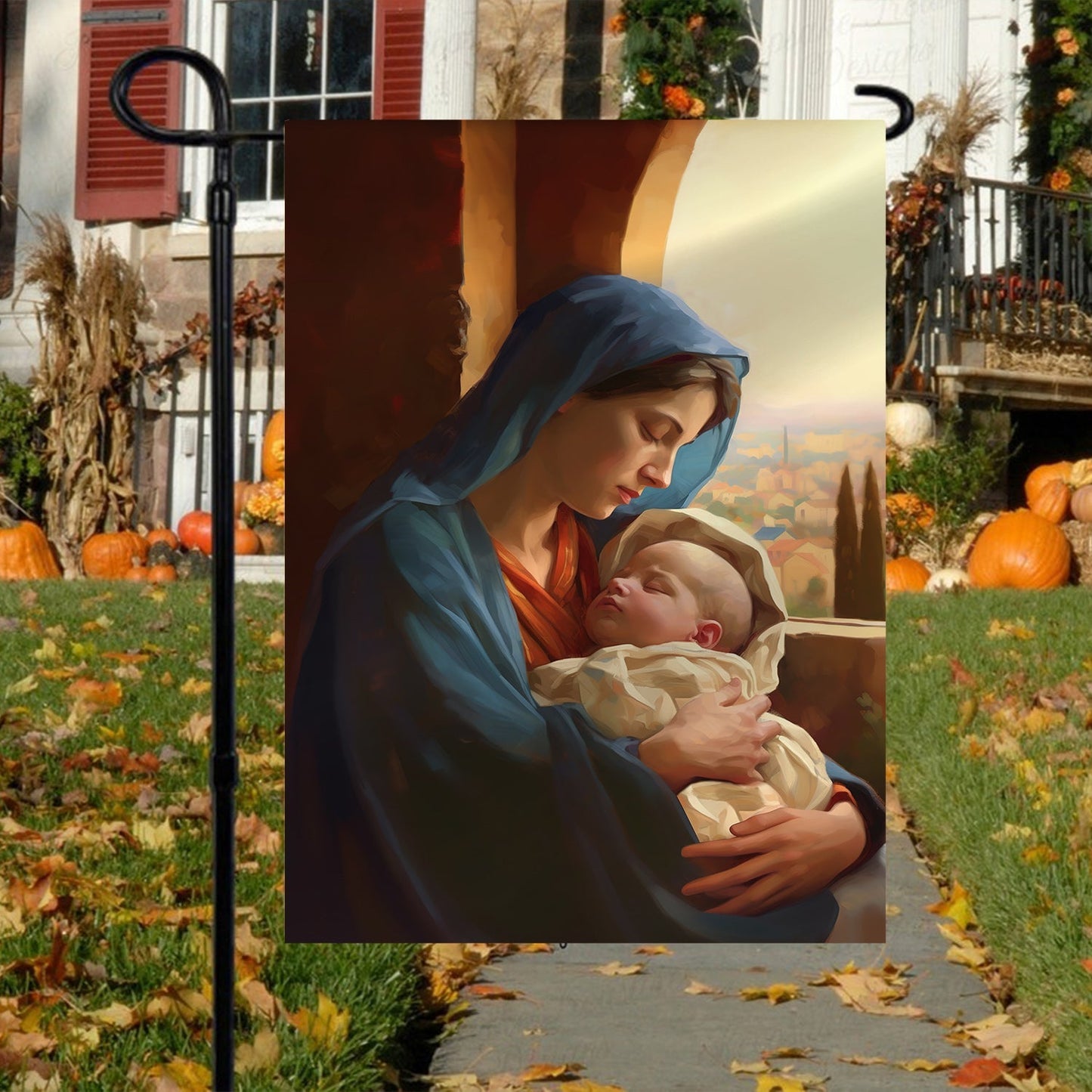 Holy Family Mary And The Holy Child Christmas Garden Flag - Christian House Flag