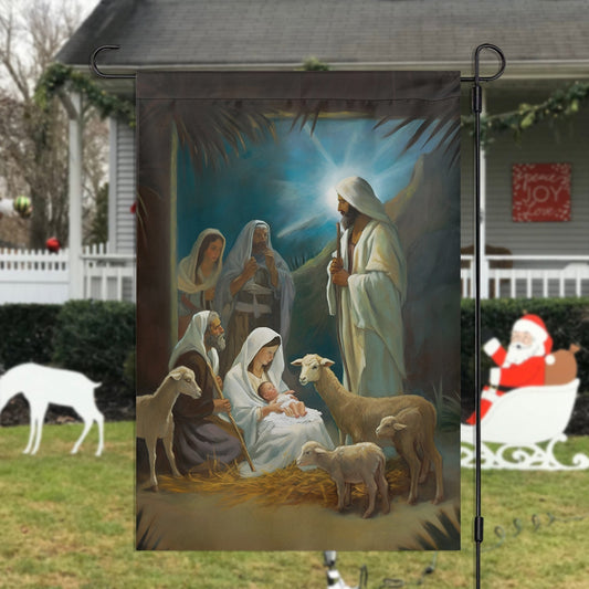 Holy Family Nativity Scene Displayed On A Winter Christmas Garden Flag - Christian House Flag