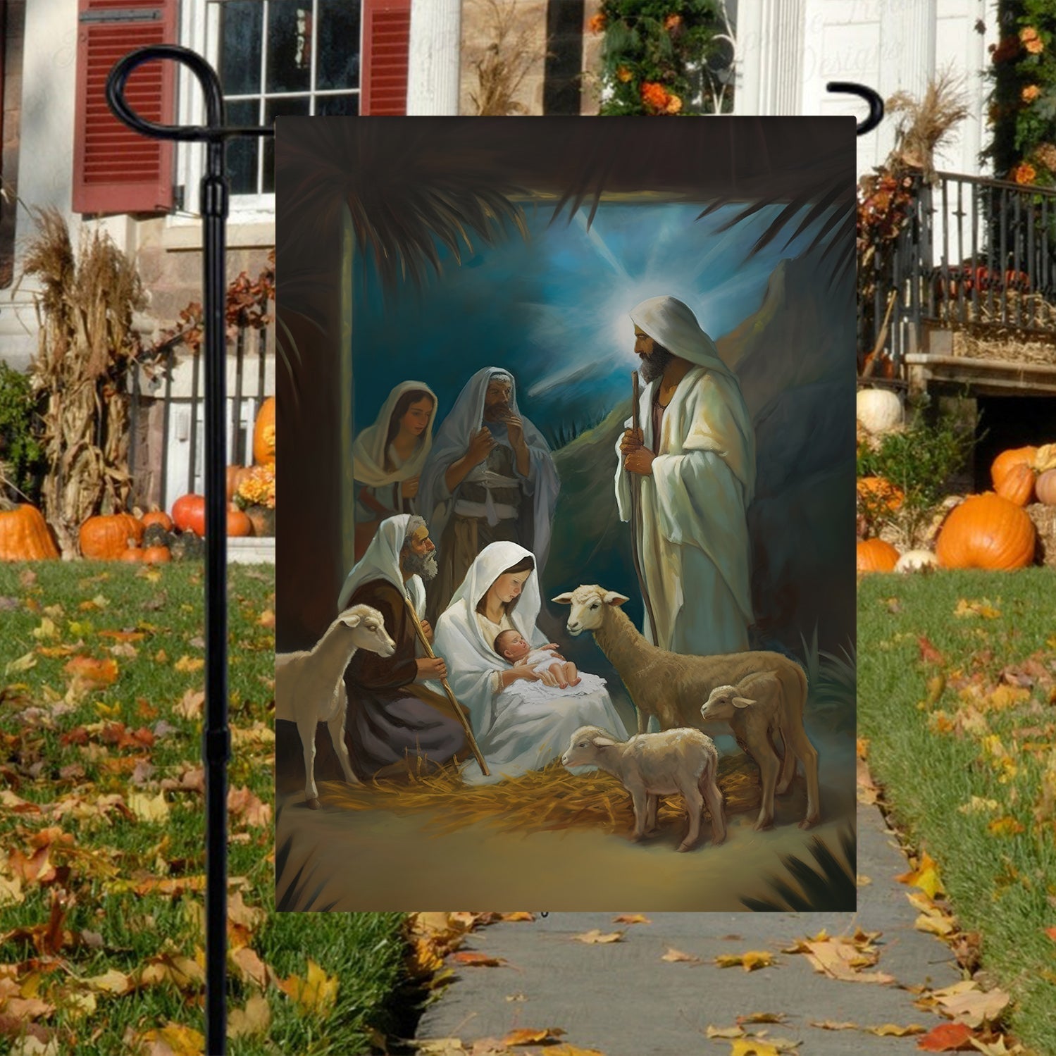 Holy Family Nativity Scene Displayed On A Winter Christmas Garden Flag - Christian House Flag