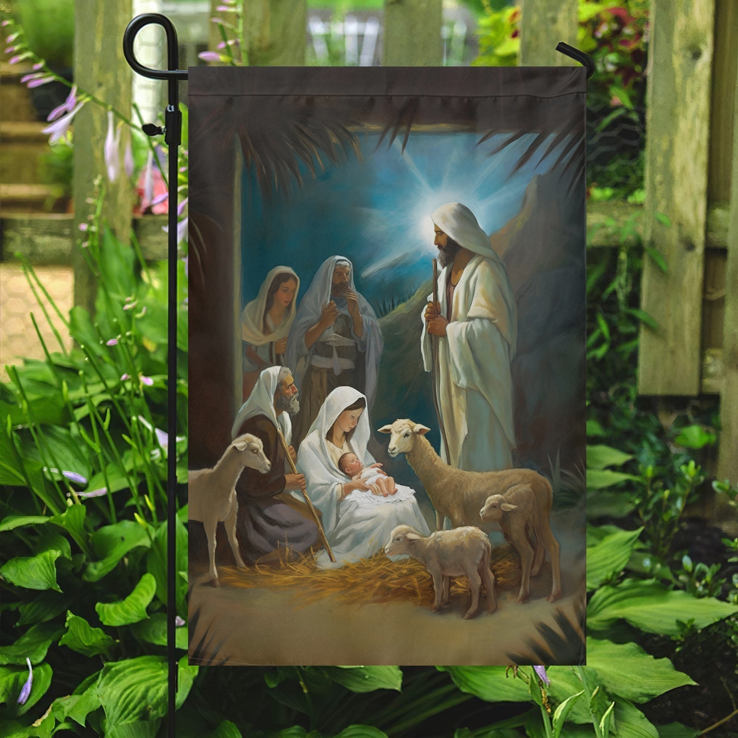 Holy Family Nativity Scene Displayed On A Winter Christmas Garden Flag - Christian House Flag