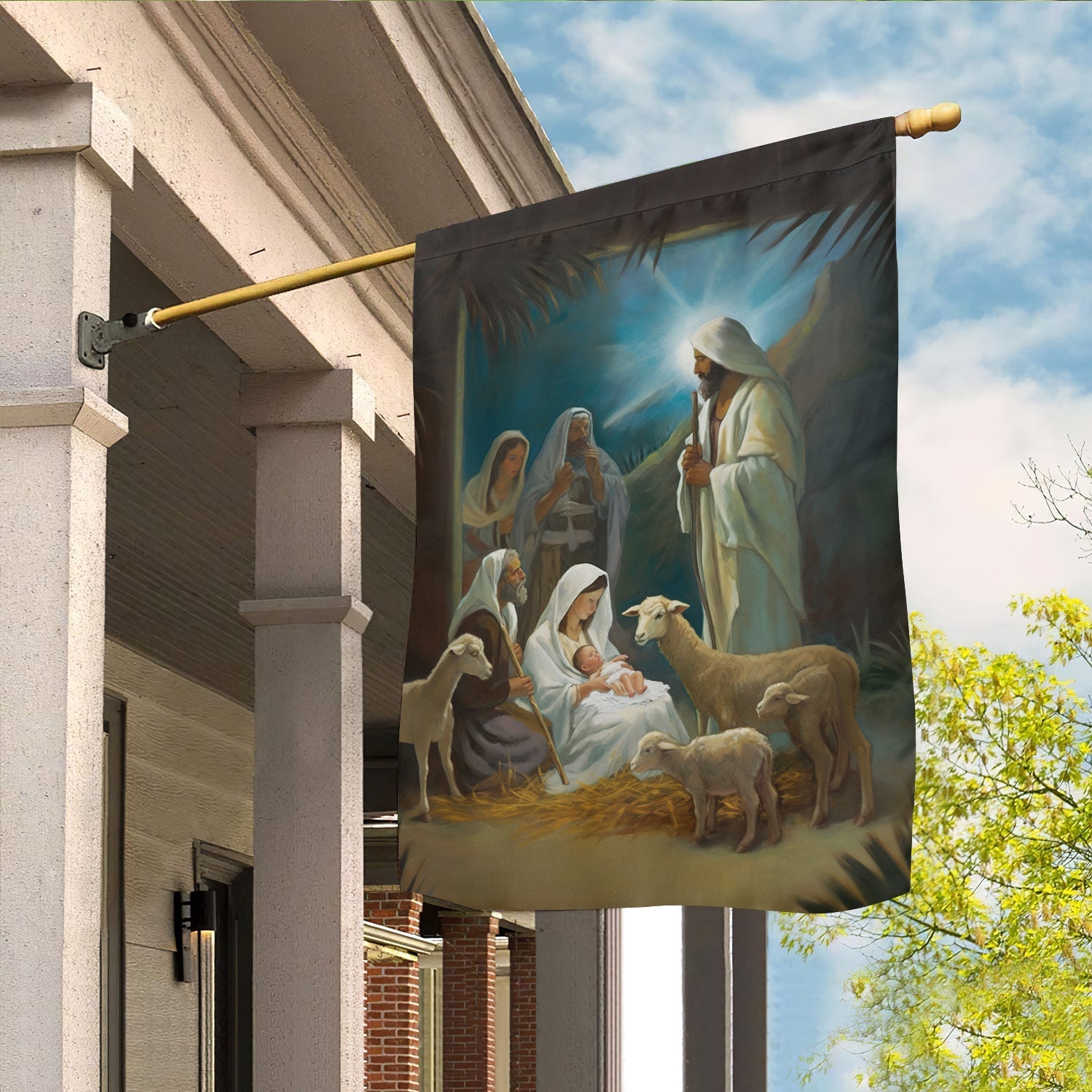 Holy Family Nativity Scene Displayed On A Winter Christmas Garden Flag - Christian House Flag
