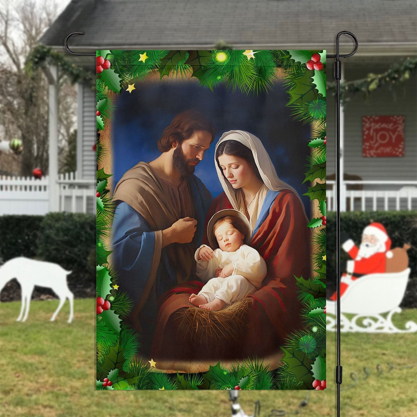 Holy Family On Christmas Christians Xmas Christian House Flag - Nativity Christians Flag Gift