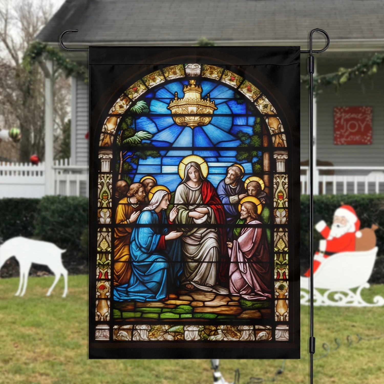 Holy Family Stained Glass Depiction Of Mary Christmas Garden Flag - Christian House Flag