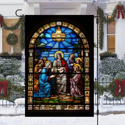 Holy Family Stained Glass Depiction Of Mary Christmas Garden Flag - Christian House Flag