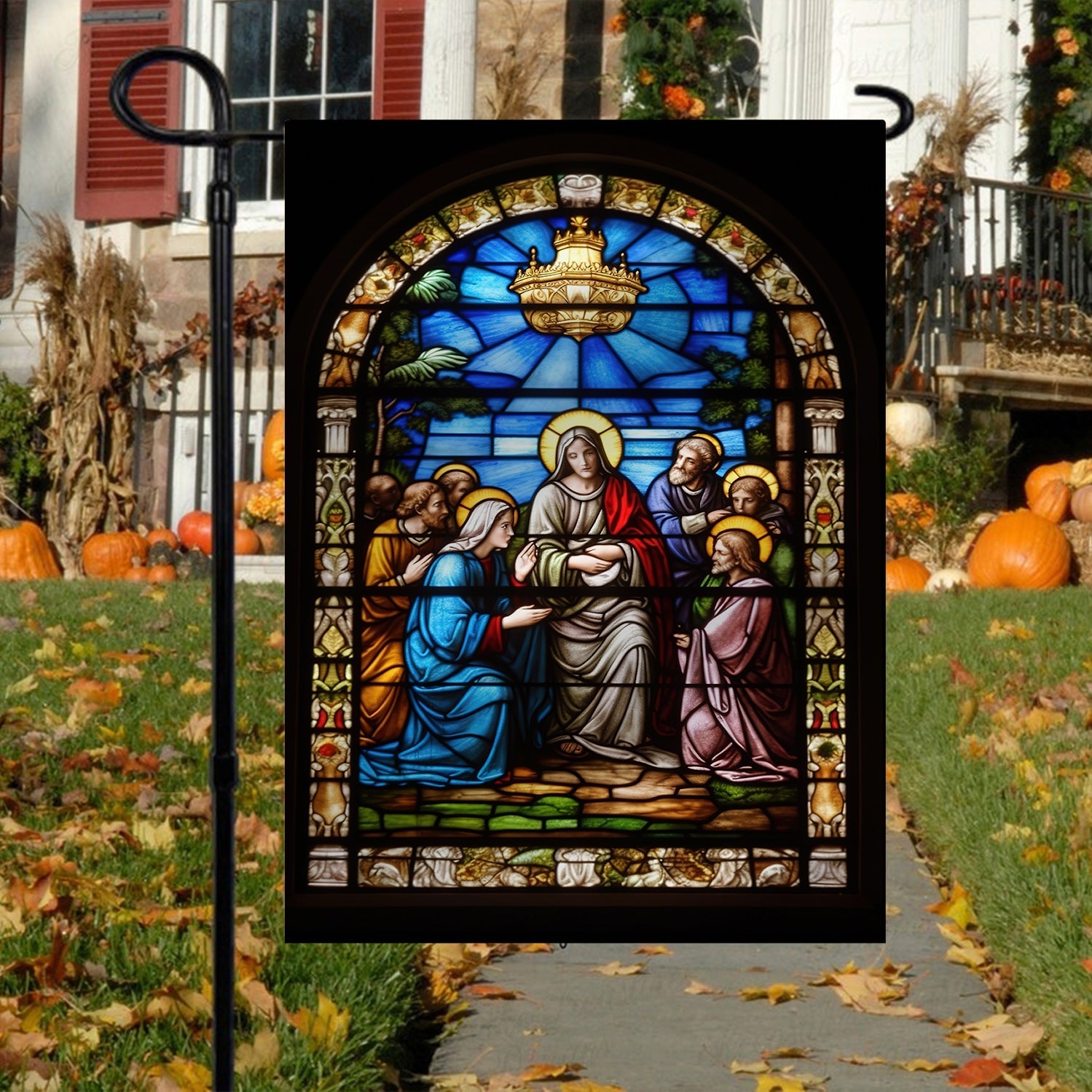 Holy Family Stained Glass Depiction Of Mary Christmas Garden Flag - Christian House Flag