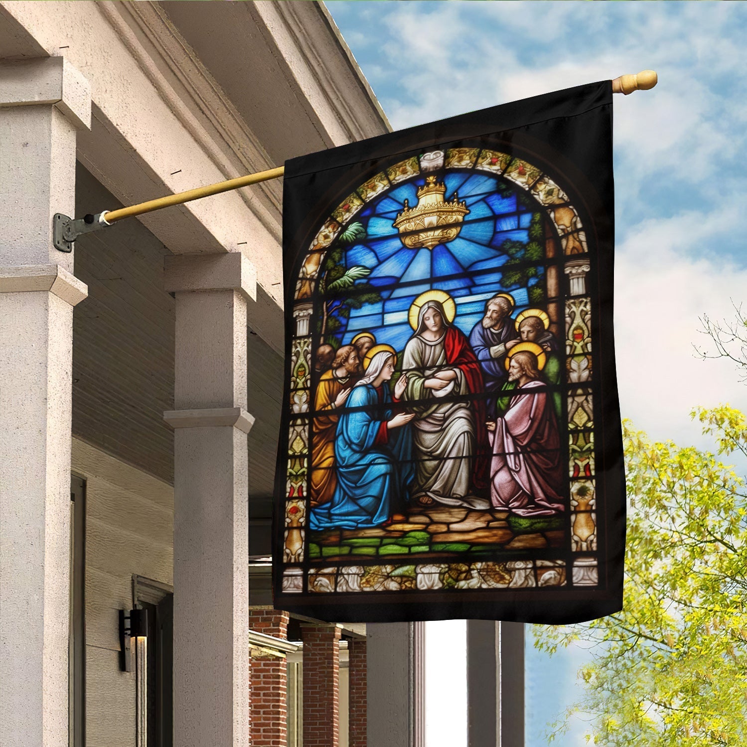 Holy Family Stained Glass Depiction Of Mary Christmas Garden Flag - Christian House Flag