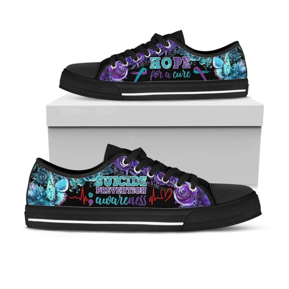 Hope for a cure Suicide Prevention Low Top Shoes, Breast Cancer Awareness Shoes