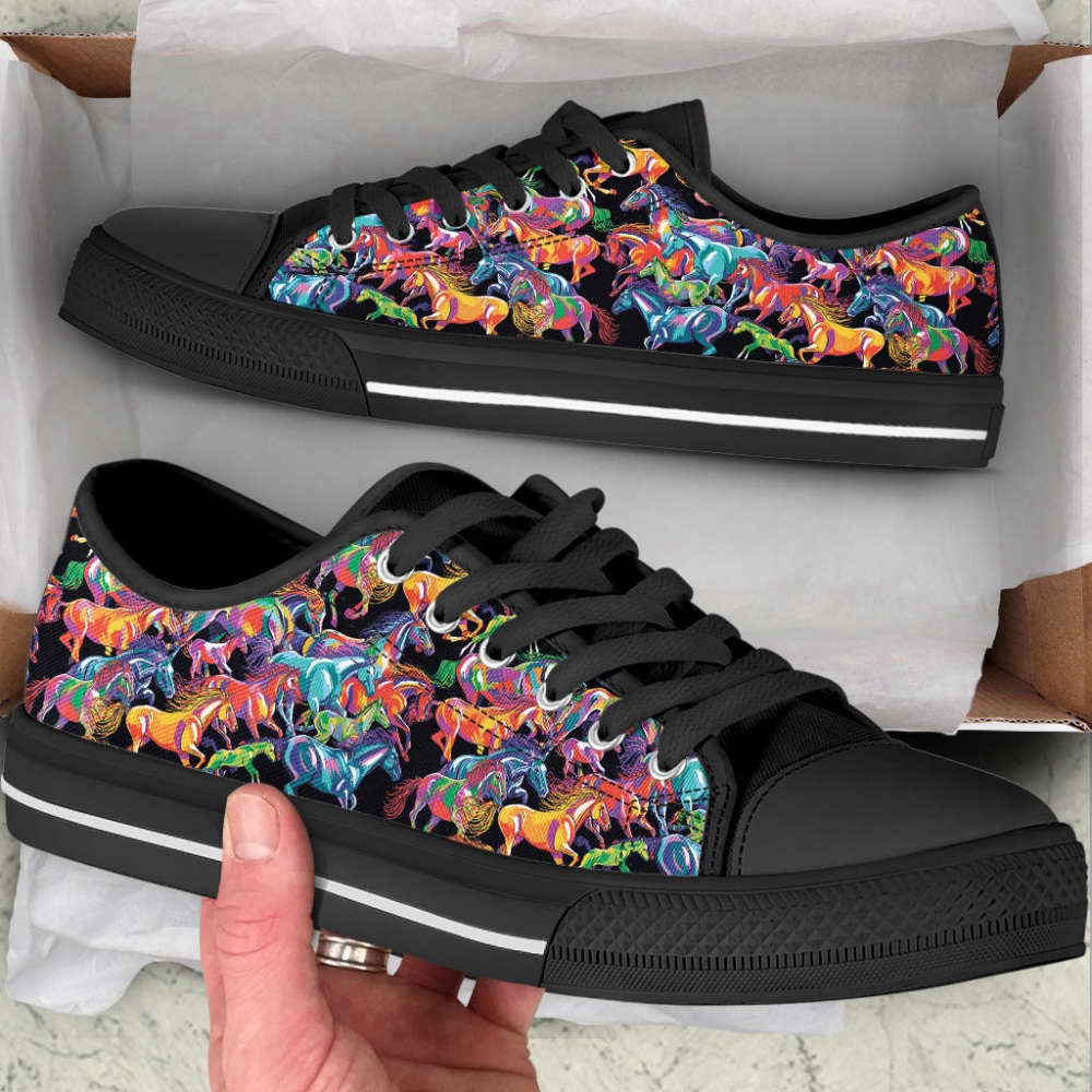 Horse Colorful Fabrics Low Top Shoes Canvas Print Lowtop Trendy Fashion, Animal Print Canvas Shoes, Print On Canvas Shoes