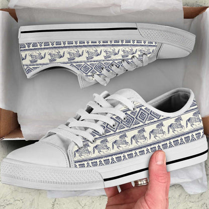 Horse Vintage Patterns Canvas Print Lowtop Shoes, Animal Print Canvas Shoes, Print On Canvas Shoes