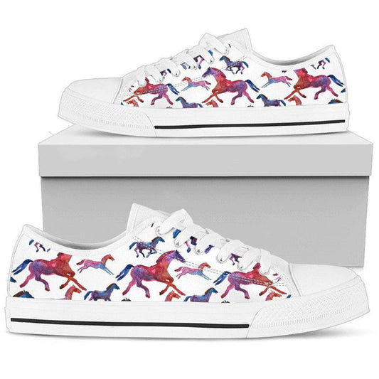 Horse Watercolor Low Top Shoes, Animal Print Canvas Shoes, Print On Canvas Shoes