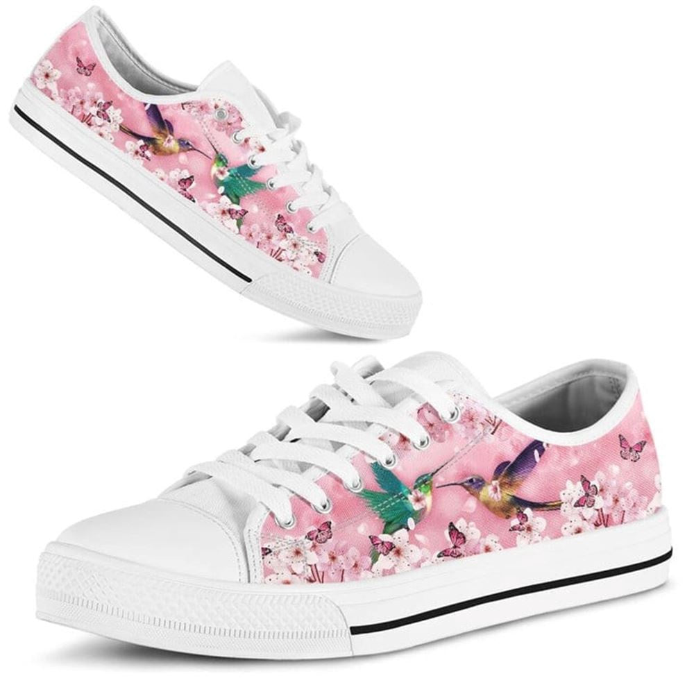 Hummingbird Cherry Blossom Low Top Shoes, Low Top Sneaker, Low Top Canvas Shoes