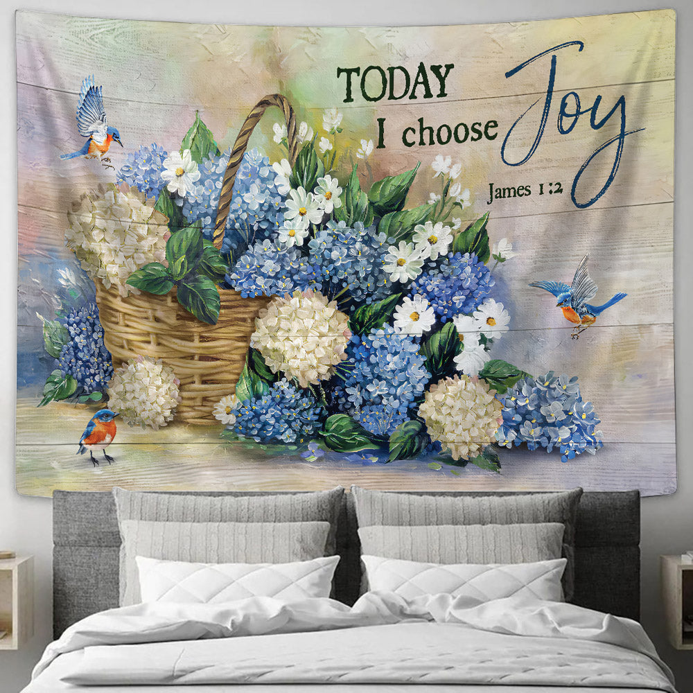 Hummingbird Hydrangea Flower Today I Choose Joy Tapestry - Bible Verse Tapestry