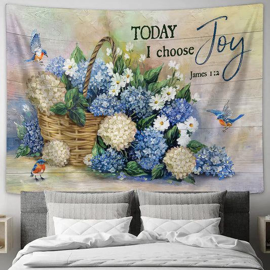 Hummingbird Hydrangea Flower Today I Choose Joy Tapestry - Bible Verse Tapestry