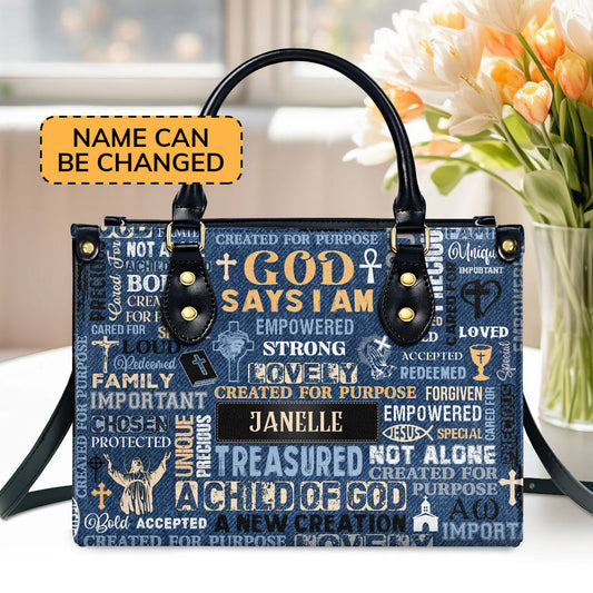 I Am A Child Of God Custom Name Leather Handbags For Women