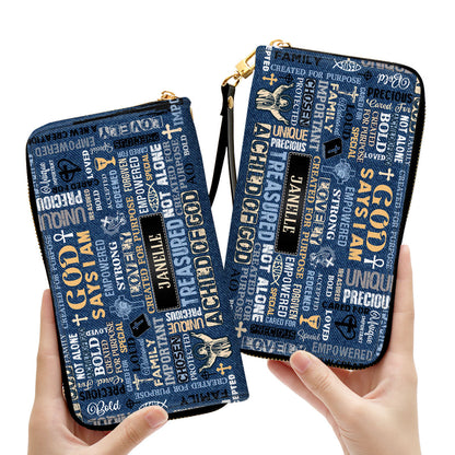 I Am A Child Of God Personalized Leather Clutch Purse For Christian Women - Christian Gifts For Religious Women