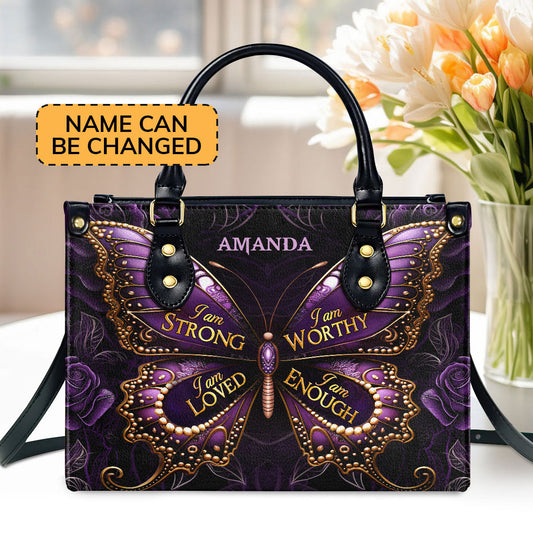 I Am Love Personalized Leather Handbag With Handle For Women