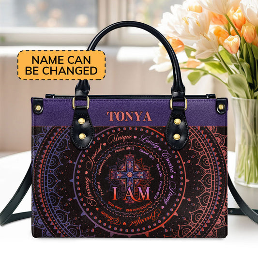 I Am Personalized Leather Handbag With Handle For Women