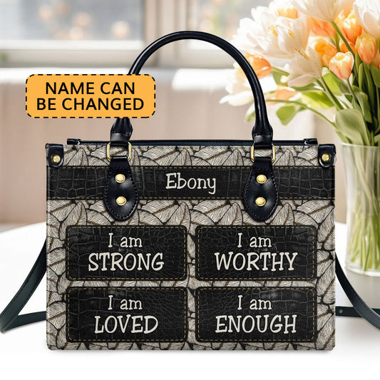 I Am Strong Custom Name Leather Handbags For Women