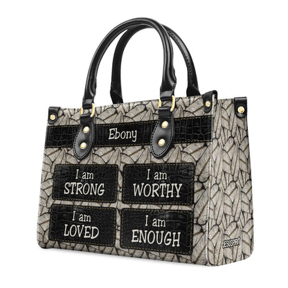 I Am Strong Custom Name Leather Handbags For Women