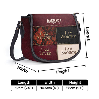 I Am Strong Personalized Leather Saddle Bag - Religious Bags For Women