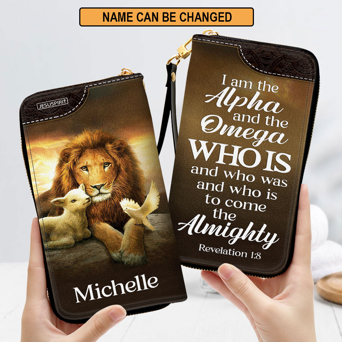I Am The Alpha And The Omega Revelation 18 Personalized Leather Clutch Purse - Christian Gifts For Religious Women