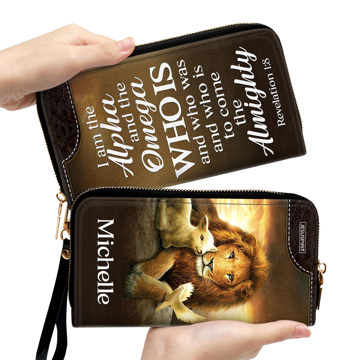 I Am The Alpha And The Omega Revelation 18 Personalized Leather Clutch Purse - Christian Gifts For Religious Women