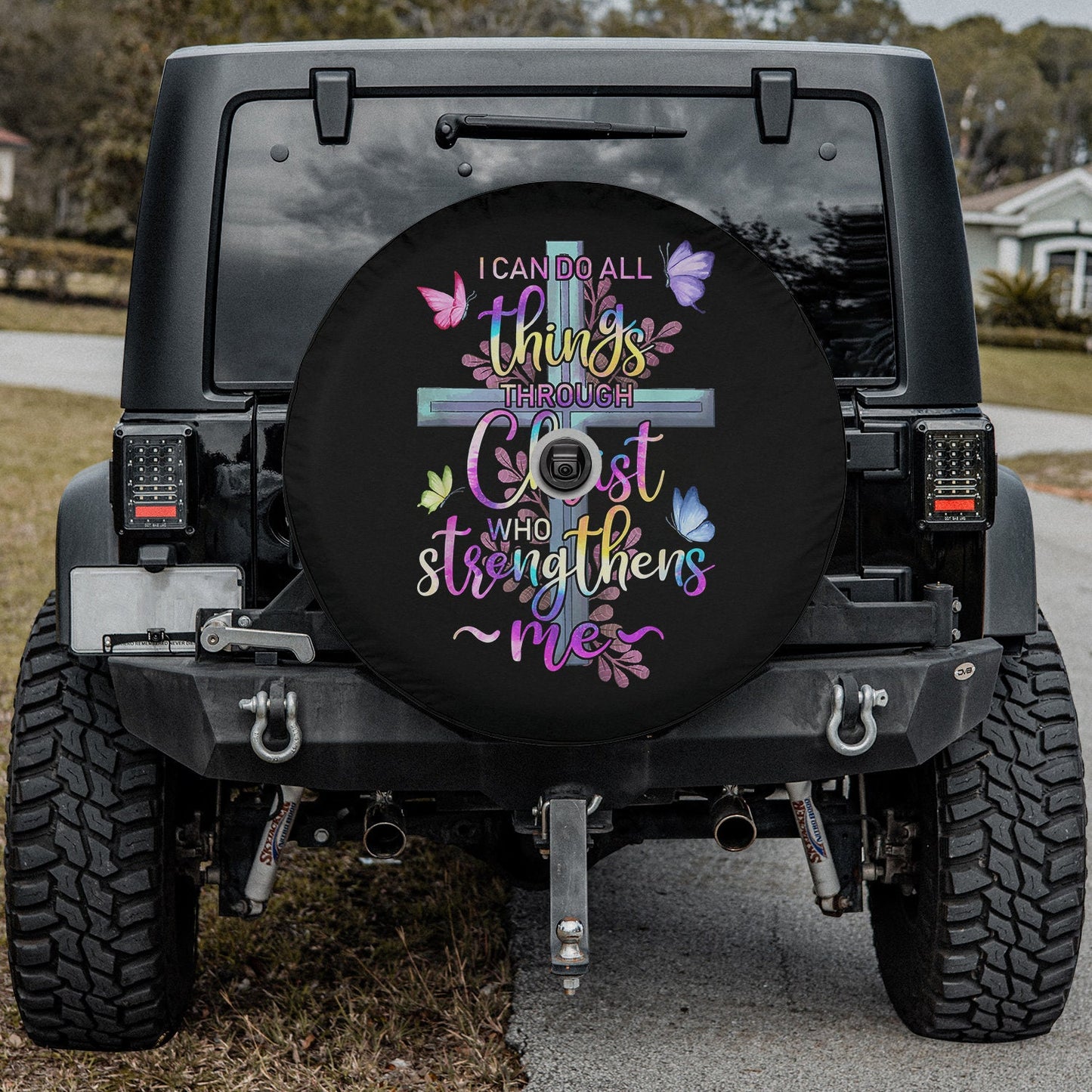 I Can Do All Things Through Christ Butterfly Art - Religious Spare Tire Cover - Religious Christian Spare Tire Cover