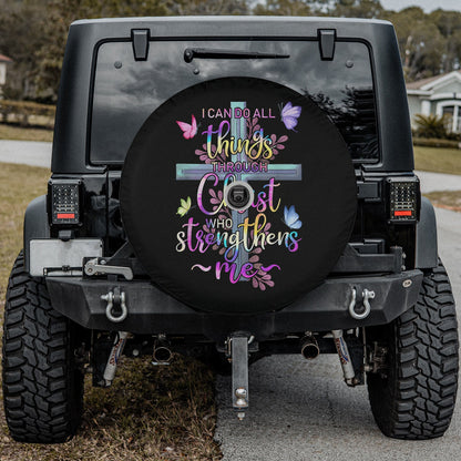 I Can Do All Things Through Christ Butterfly Art - Religious Spare Tire Cover - Religious Christian Spare Tire Cover