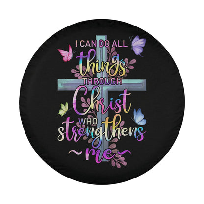 I Can Do All Things Through Christ Butterfly Art - Religious Spare Tire Cover - Religious Christian Spare Tire Cover