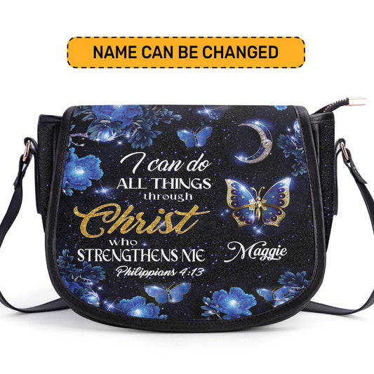 I Can Do All Things Through Christ Personalized Leather Saddle Bag - Religious Bags For Women