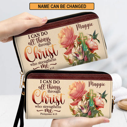 I Can Do All Things Through Christ Philippians 413 Personalized Leather Clutch Purse For Christian Women - Christian Gifts For Religious Women