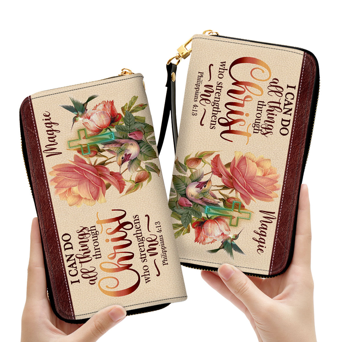 I Can Do All Things Through Christ Philippians 413 Personalized Leather Clutch Purse For Christian Women - Christian Gifts For Religious Women