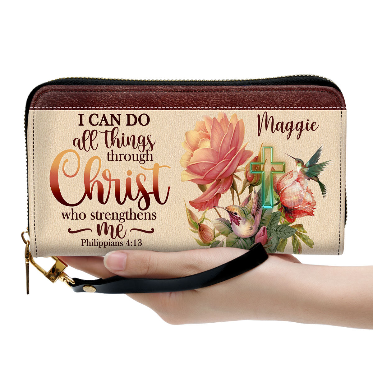 I Can Do All Things Through Christ Philippians 413 Personalized Leather Clutch Purse For Christian Women - Christian Gifts For Religious Women