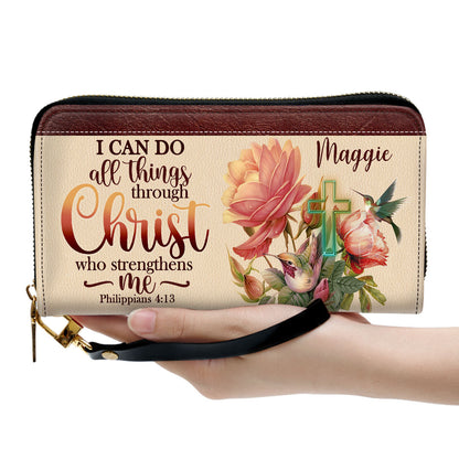 I Can Do All Things Through Christ Philippians 413 Personalized Leather Clutch Purse For Christian Women - Christian Gifts For Religious Women