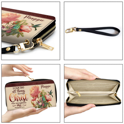 I Can Do All Things Through Christ Philippians 413 Personalized Leather Clutch Purse For Christian Women - Christian Gifts For Religious Women
