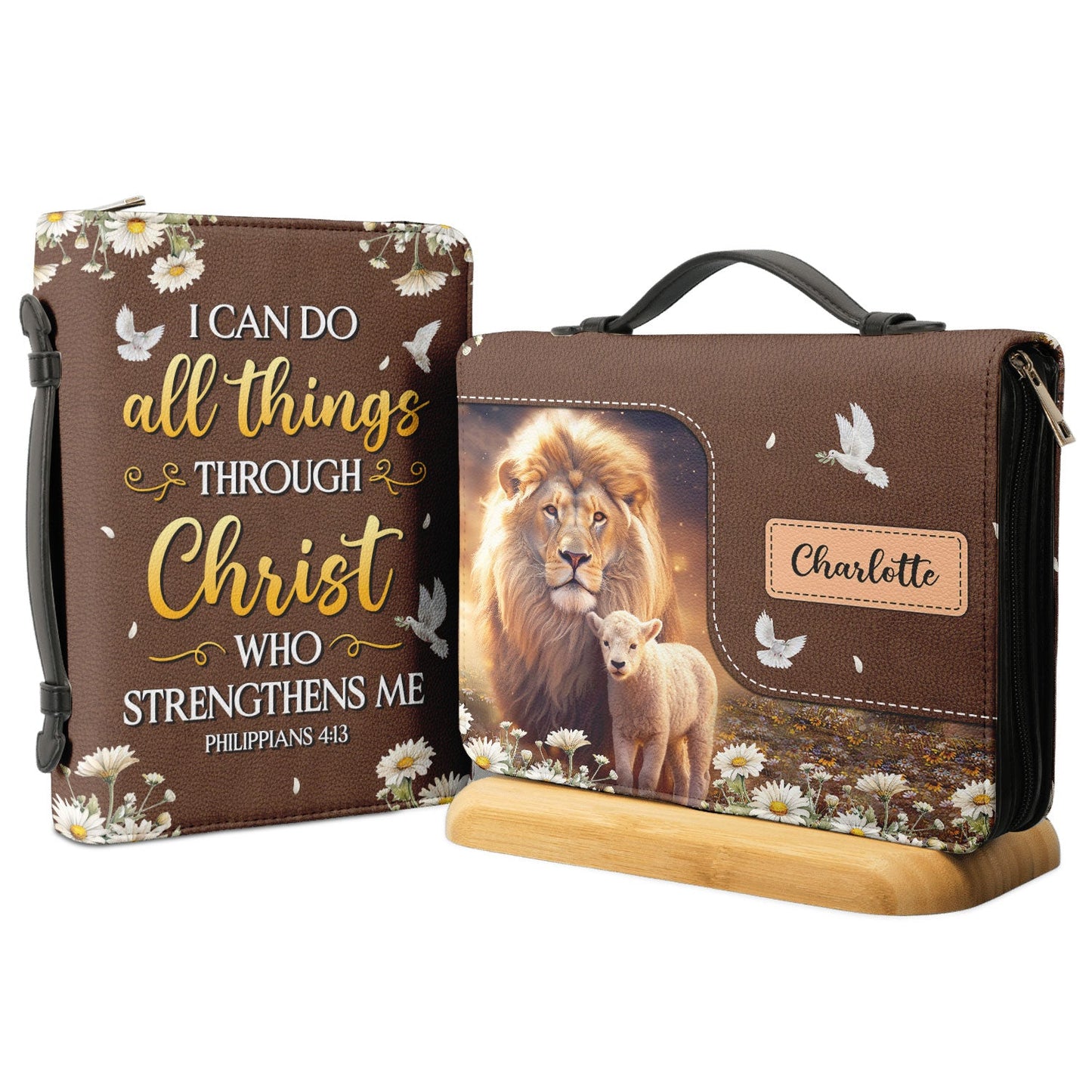 I Can Do All Things Through Christ Who Strengthens Me Philippians 4 13 Lion Lamb Personalized Bible Covers for Women