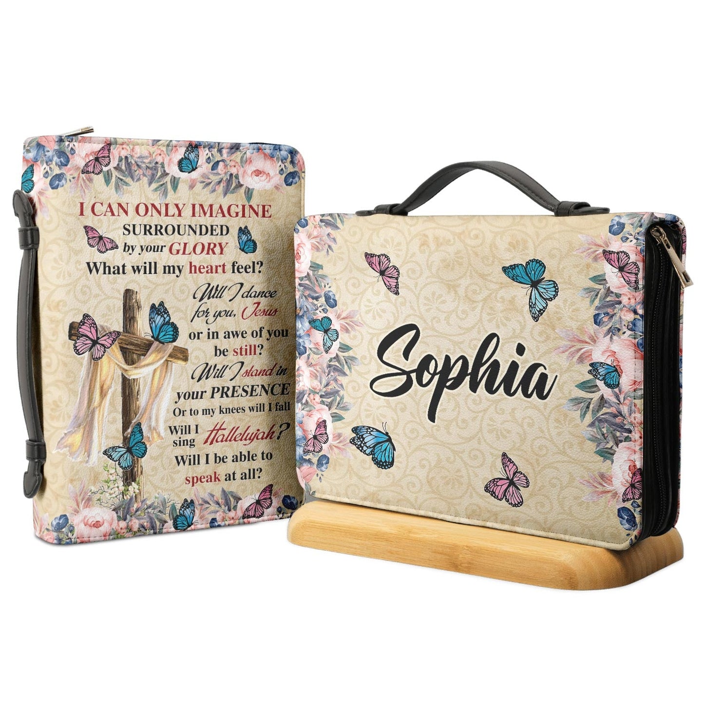 I Can Only Imagine Butterfly Flower Cross Personalized Bible Case - Jesus Bible Cover