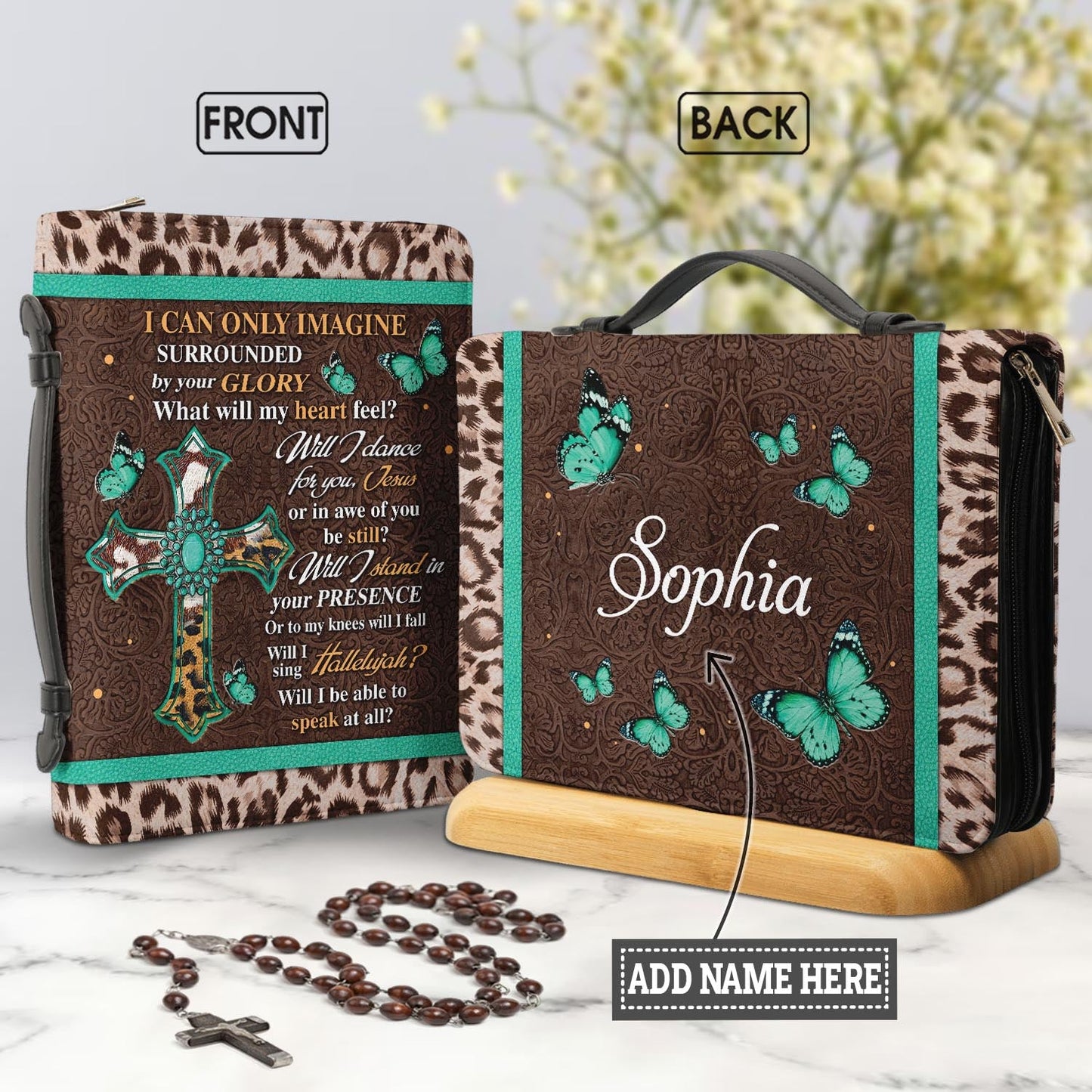 I Can Only Imagine Butterfly Leopard Personalized Bible Case - Jesus Bible Cover