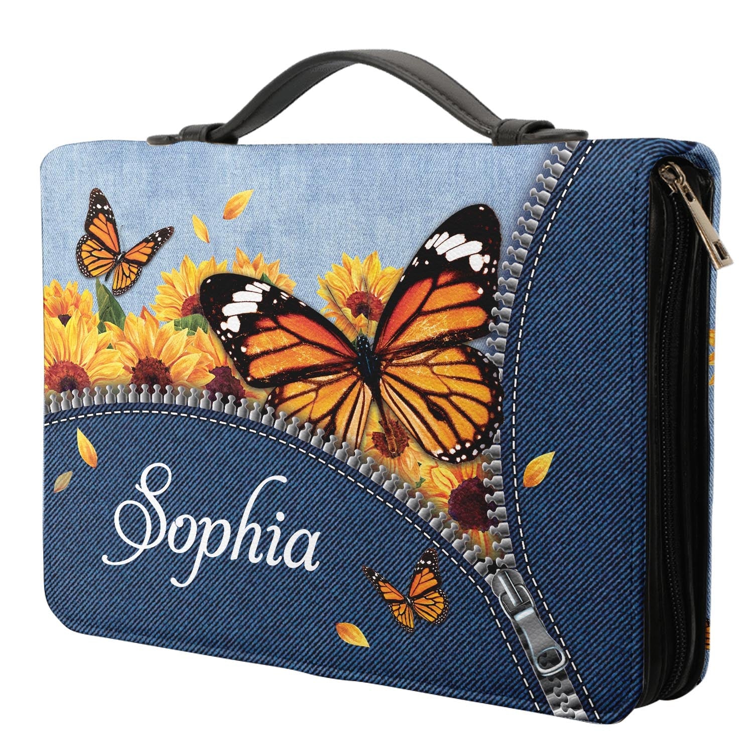 I Can Only Imagine Butterfly Sunflower Denim Style Personalized Bible Case - Jesus Bible Cover