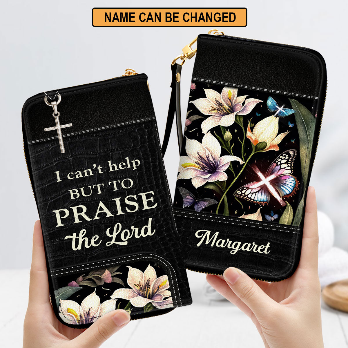 I Can't Help But To Praise The Lord Christ Personalized Leather Clutch Purse - Christian Gifts For Religious Women