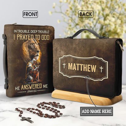 I Pray For God He Answered Me Jonah 2 2 Lion Warrior Personalized Bible Case - Jesus Bible Cover