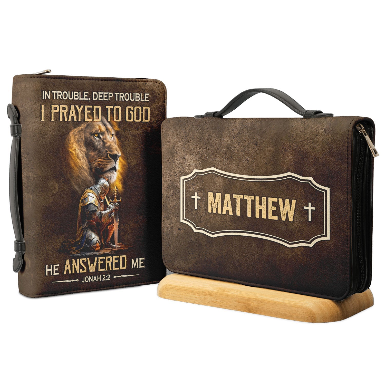I Pray For God He Answered Me Jonah 2 2 Lion Warrior Personalized Bible Case - Jesus Bible Cover
