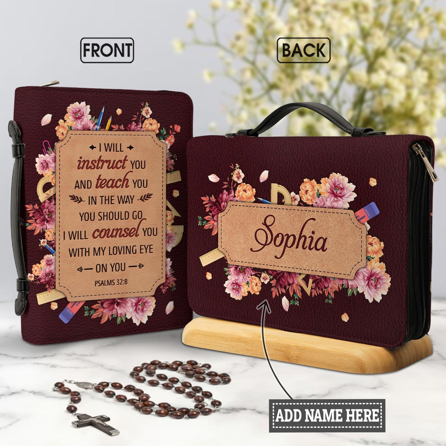 I Will Instruct You And Teach You In The Way You Should Go Psalms 328 Personalized Bible Case - Jesus Bible Cover