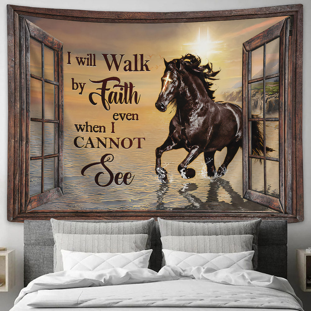 I Will Walk By Faith Horse Tapestry - Bible Verse Tapestry