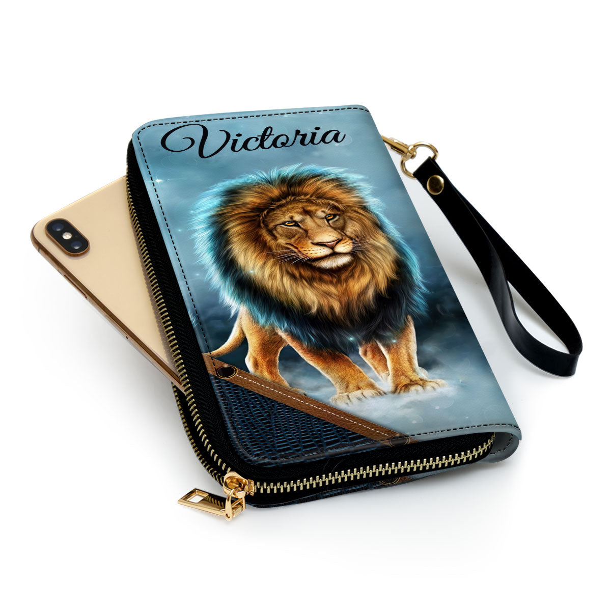 If God Is For Me Who Can Be Against Me Romans 831 Lion Personalized Leather Clutch Purse - Christian Gifts For Religious Women