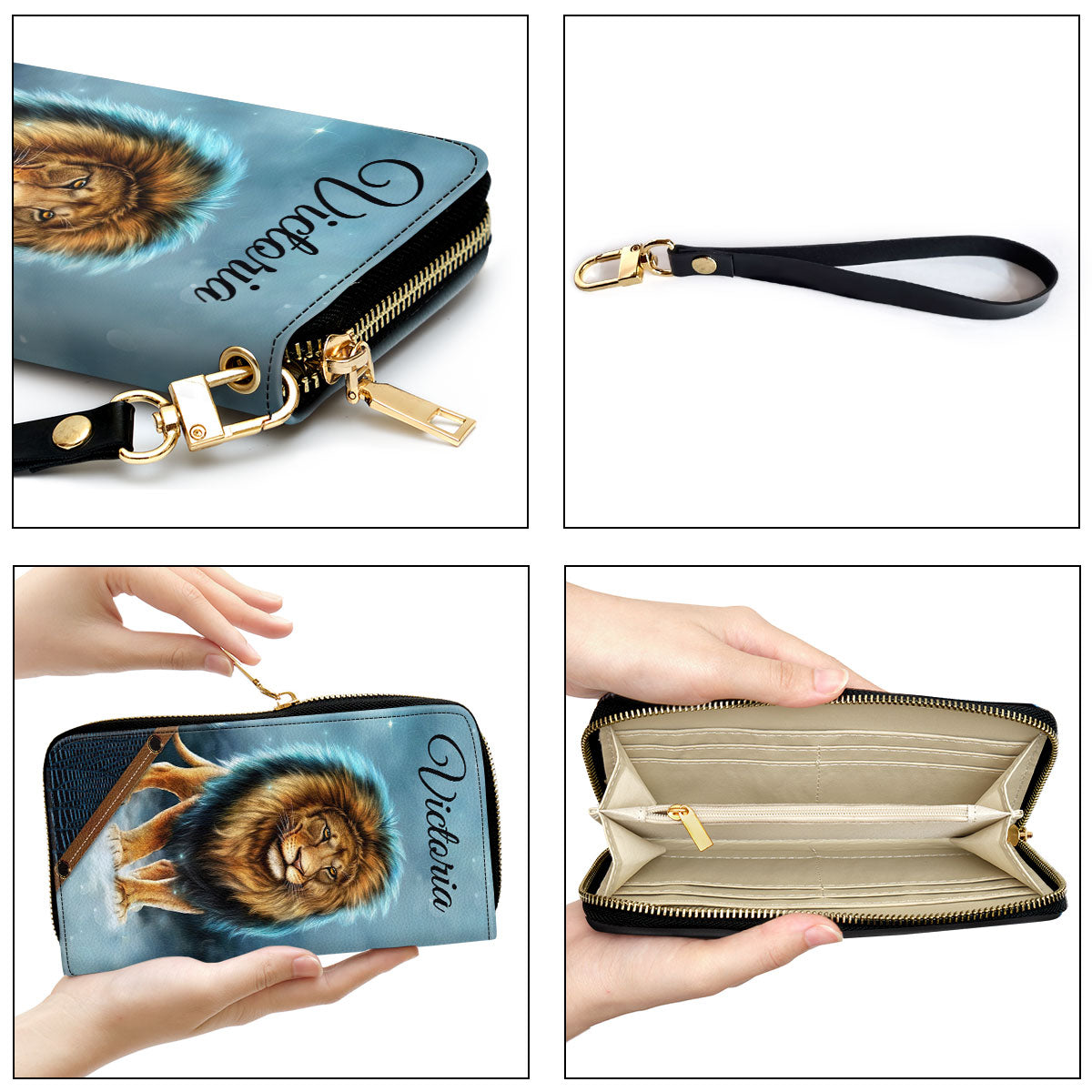 If God Is For Me Who Can Be Against Me Romans 831 Lion Personalized Leather Clutch Purse - Christian Gifts For Religious Women